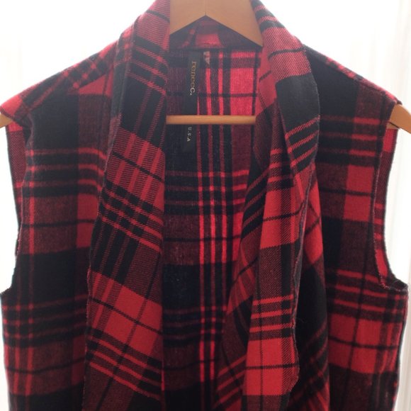 Flannel Long Vest - Perfect for Fall! - Picture 5 of 7
